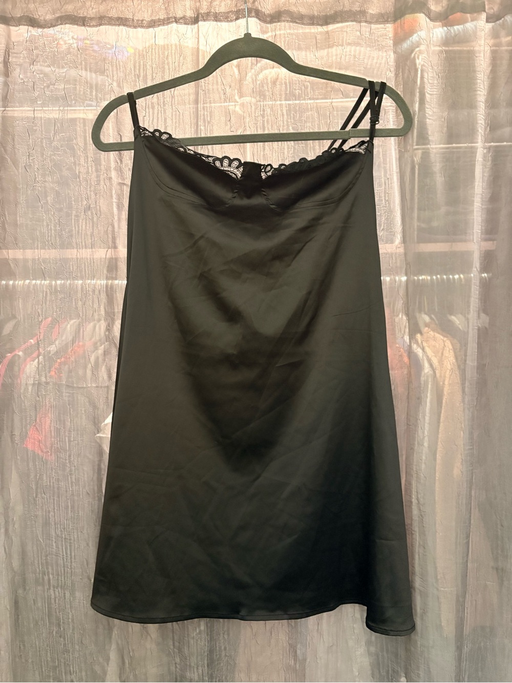 LYANER Black Slip Dress with Lace Trim Sz M